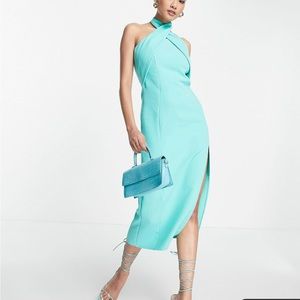 ASOS DESIGN halter midi dress in textured crepe